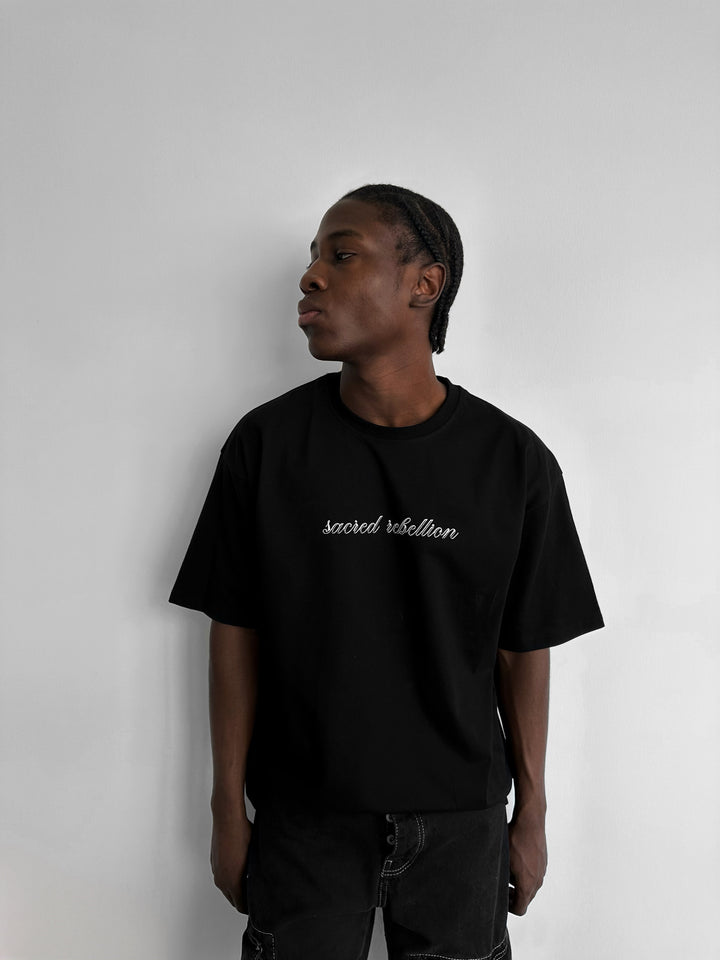 Oversize 'Sacred Rebellion' T-Shirt - Black