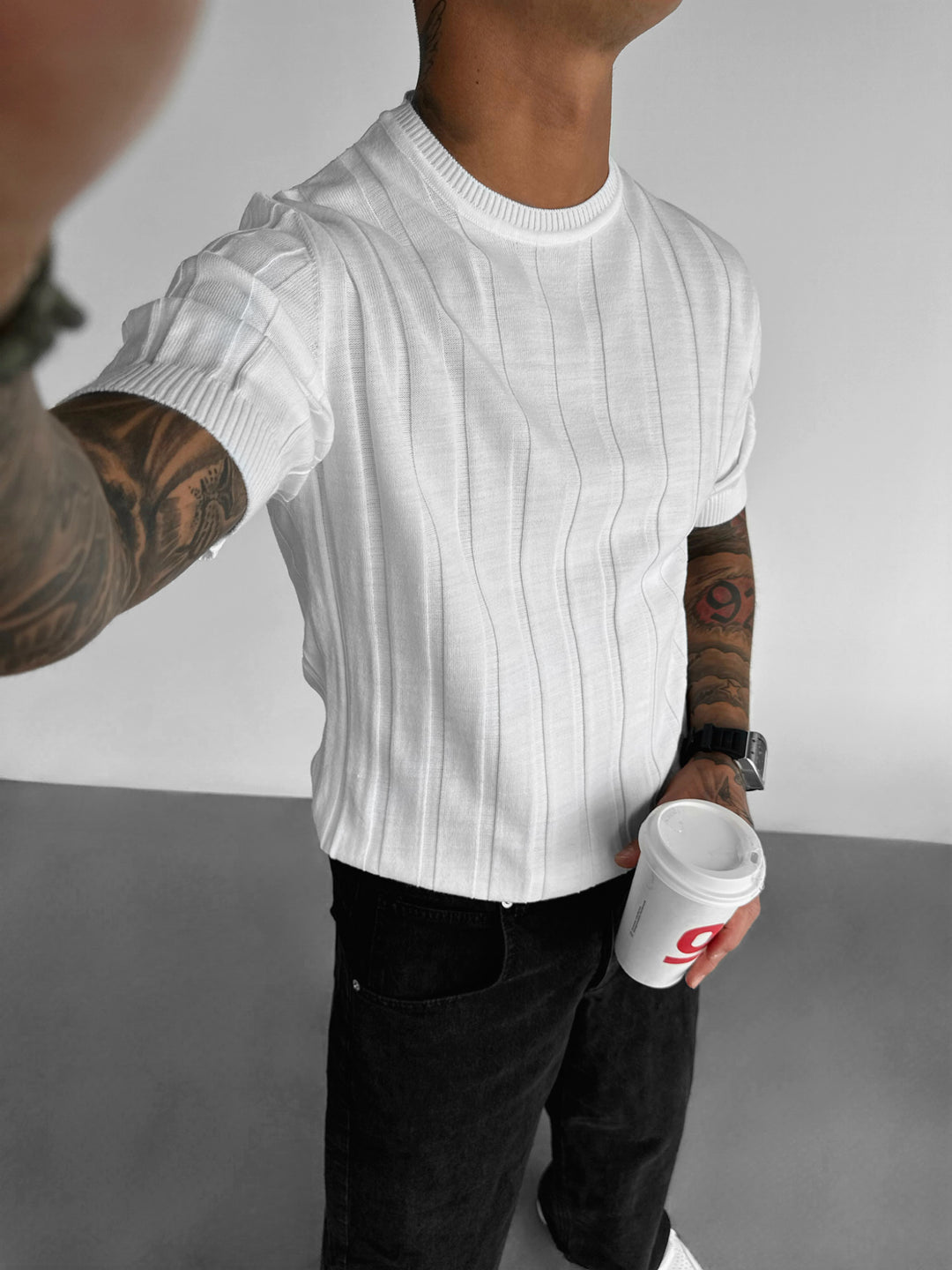 Regular Fit Knit Lines T-shirt - White