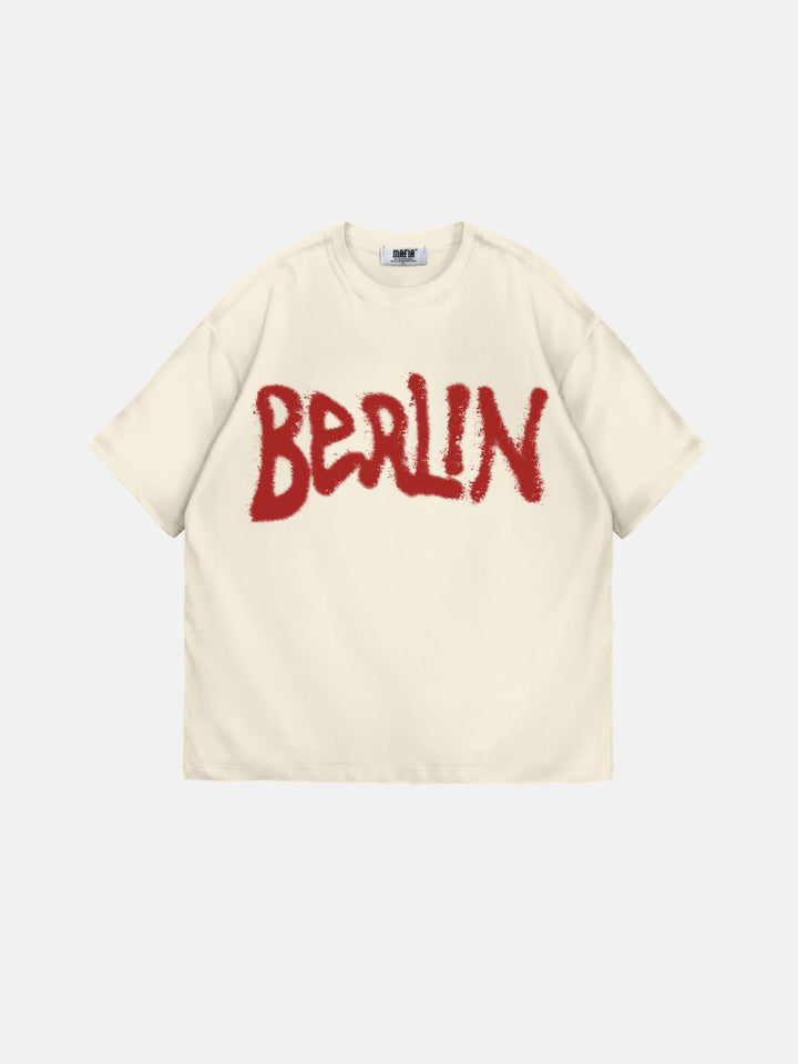 Oversize 'Berlin Sumpf' T-Shirt - Antique White and Red