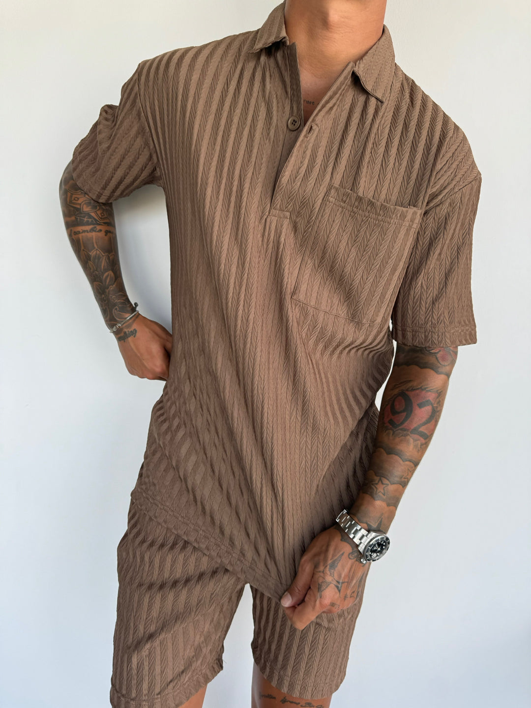Oversize Structured Polo T-Shirt - Cappuccino