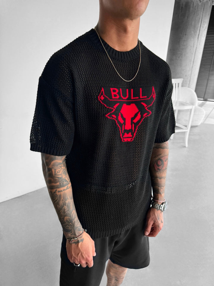 Oversize Bull Knit T-Shirt - Black and Red