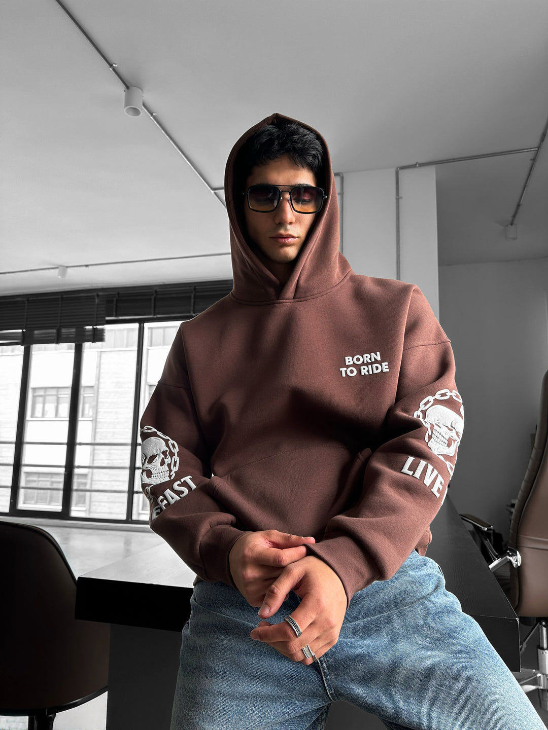 Oversize Ride to Survive Hoodie - Brown