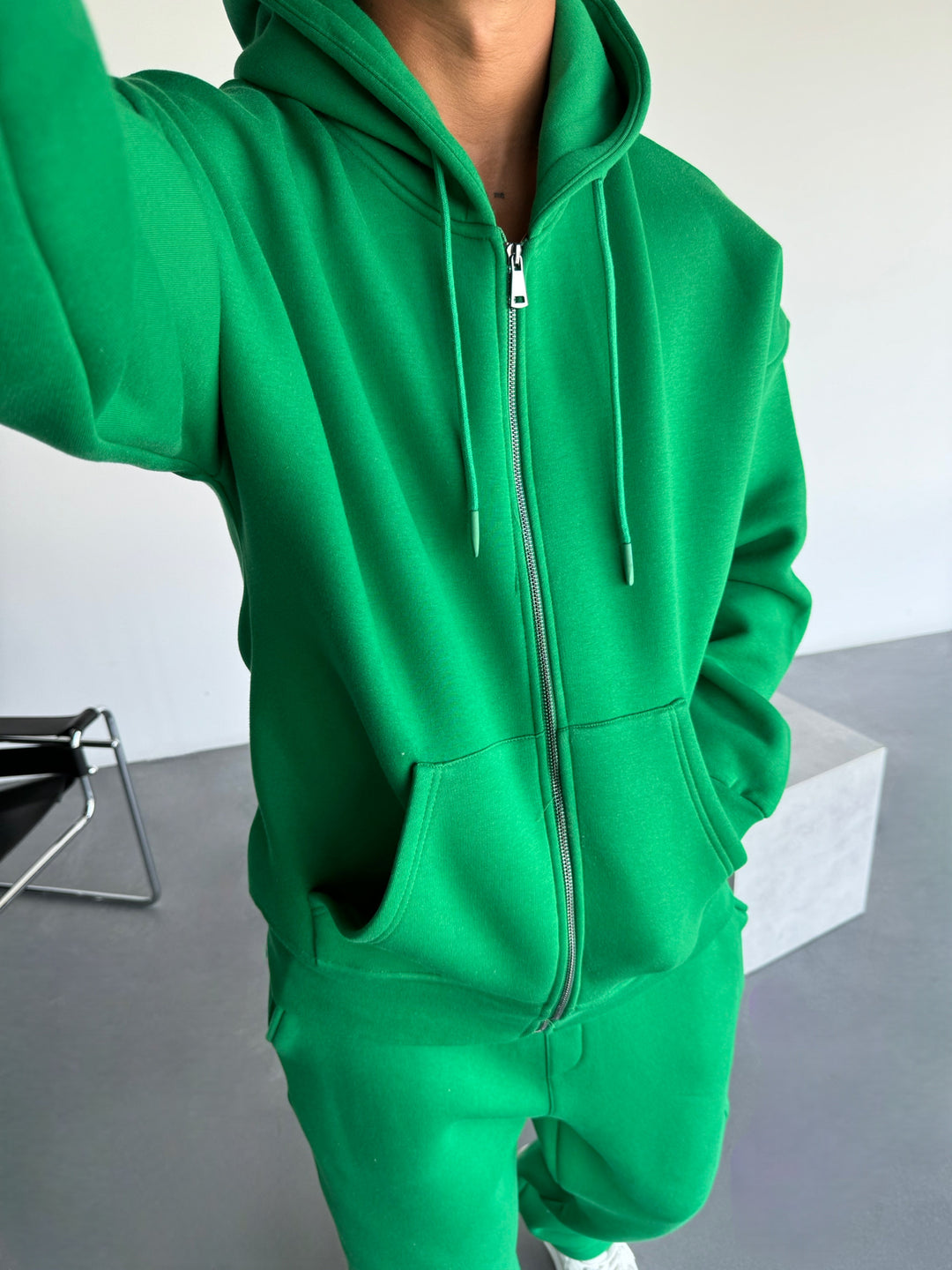 Oversize Basic Zipper Hoodie - Formal Garden