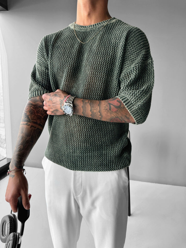Regular Fit Knit Grid T-shirt - Dark Forest