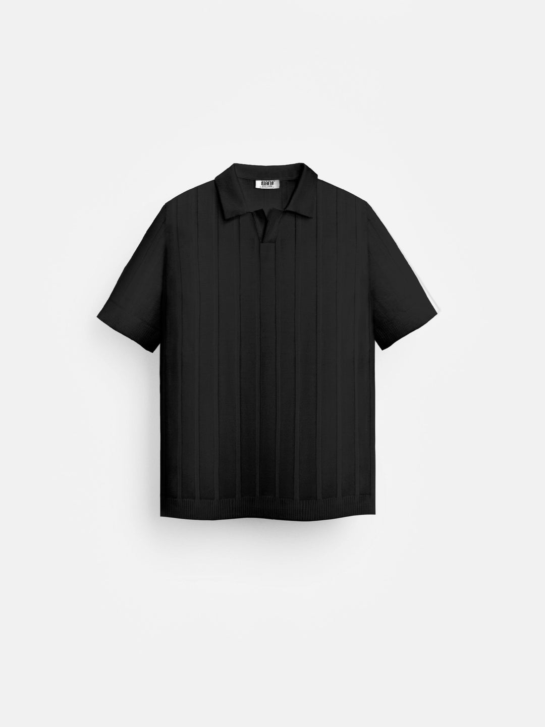 Oversize Wide Ribbed Polo T-Shirt - Black