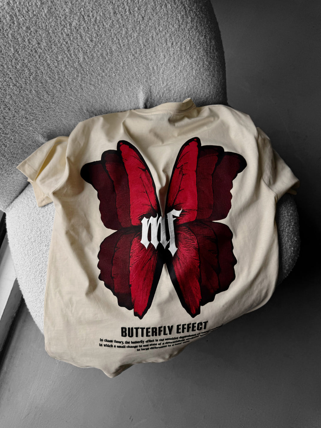 Oversize 'Butterfly Effect' T-Shirt - Antique White