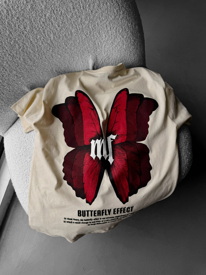Oversize 'Butterfly Effect' T-Shirt - Antique White