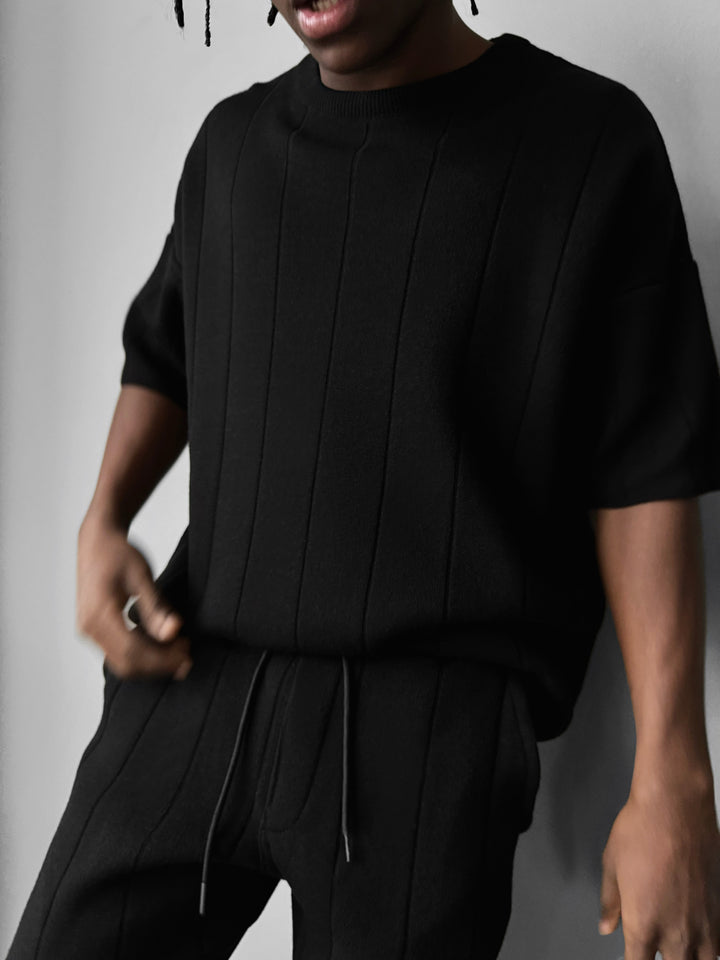 Oversize Line Knit T-Shirt - Black