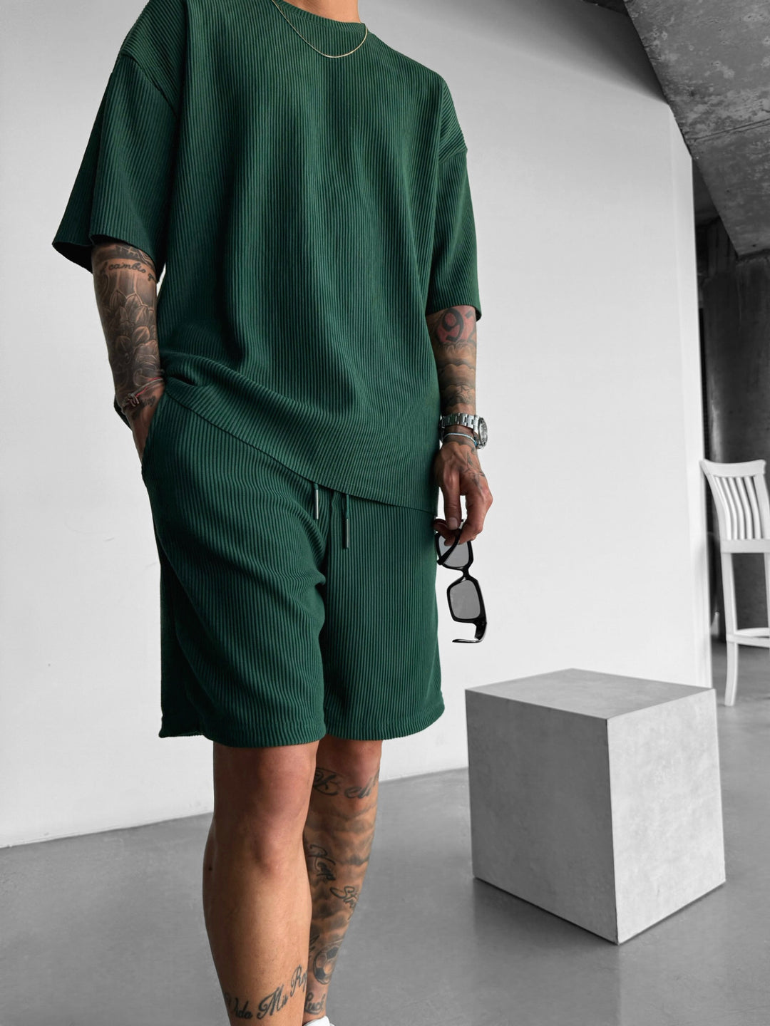 Loose Fit Cord Shorts - Green