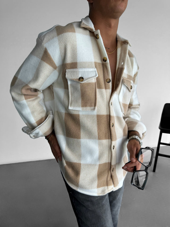 Regular Fit Pocket Fleece Shirt - Beige