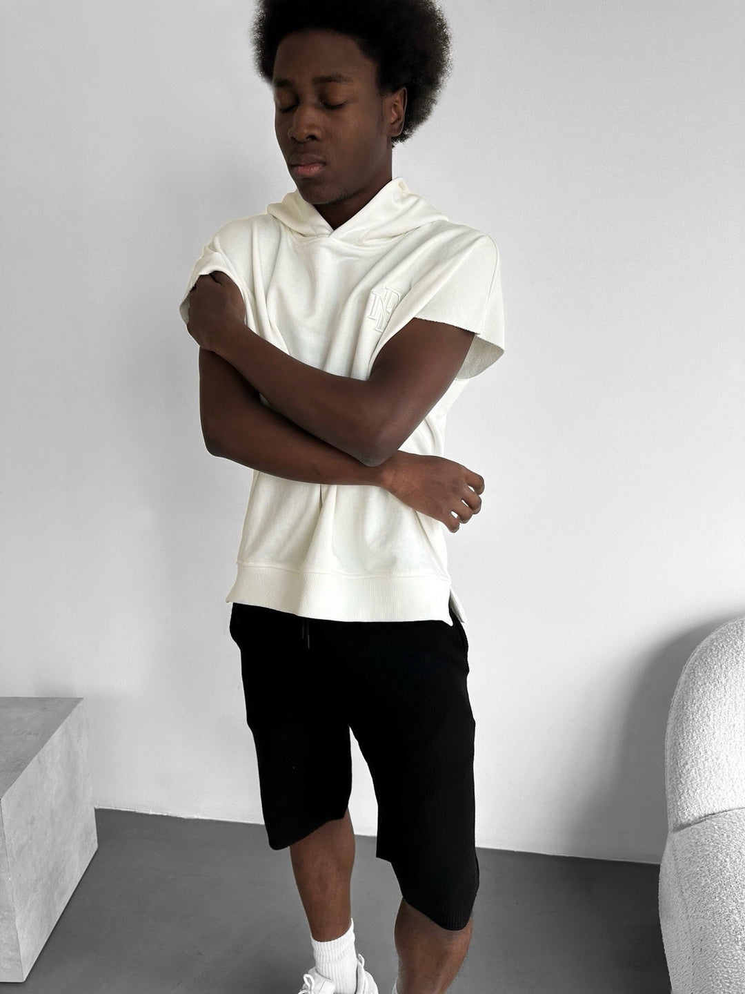 Loose Fit Sleeveless Hoodie - Ecru