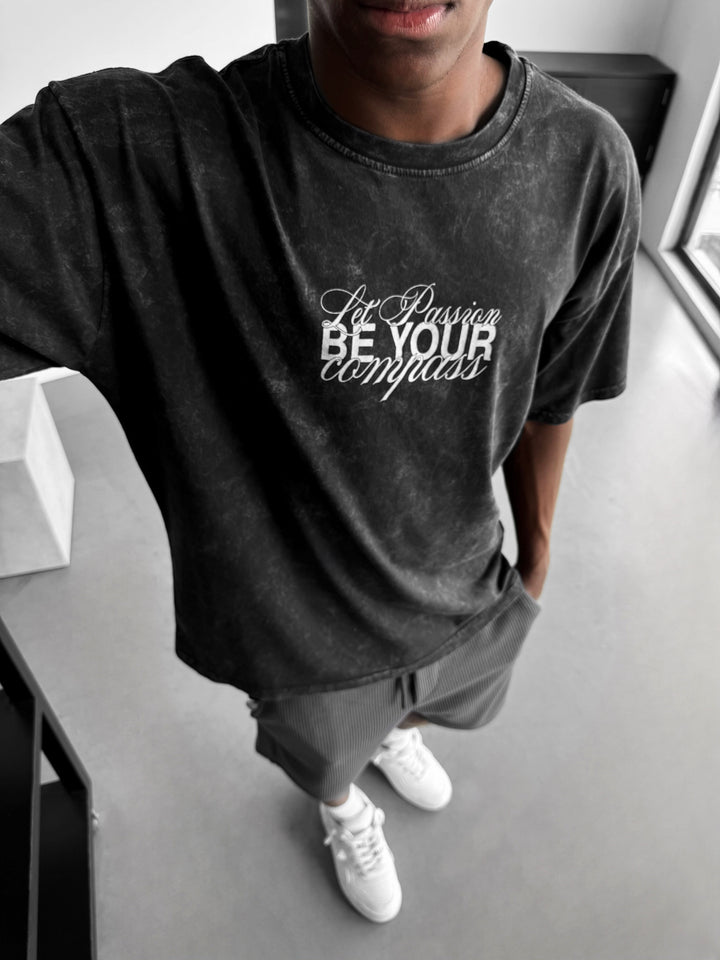 Oversize Washed 'Be your Soul Shine' T-Shirt - Black