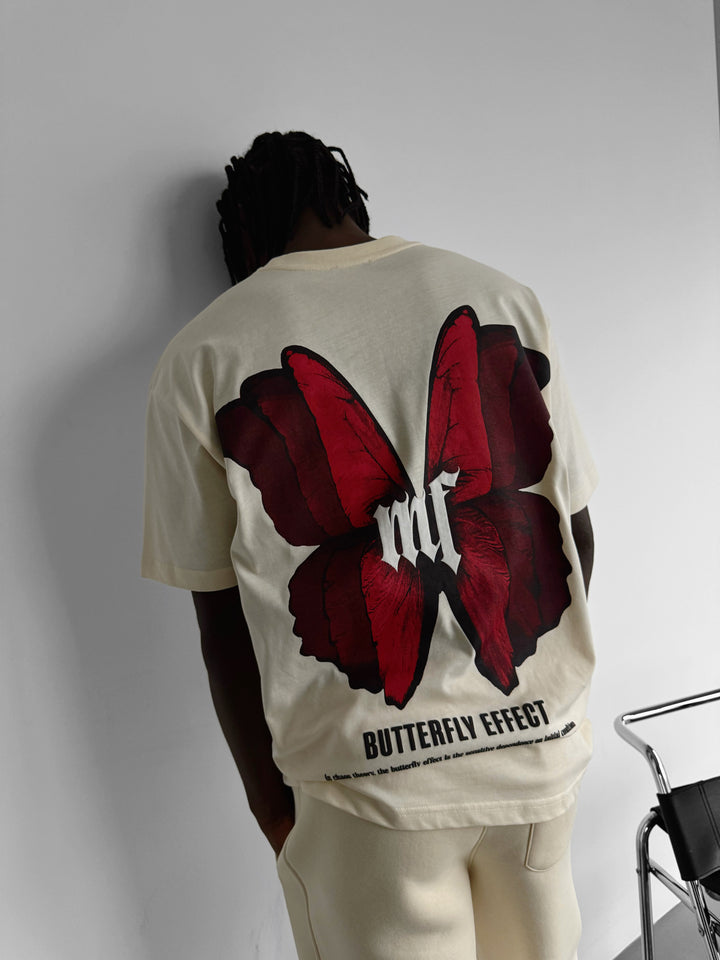 Oversize 'Butterfly Effect' T-Shirt - Antique White
