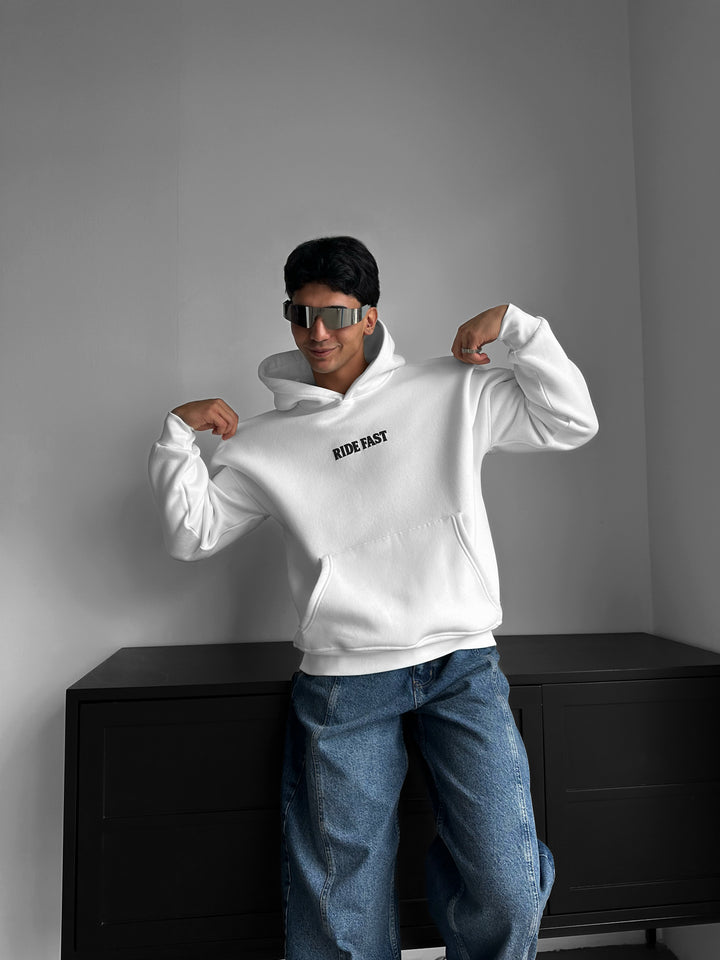 Oversize Ride Fast Hoodie - Ecru