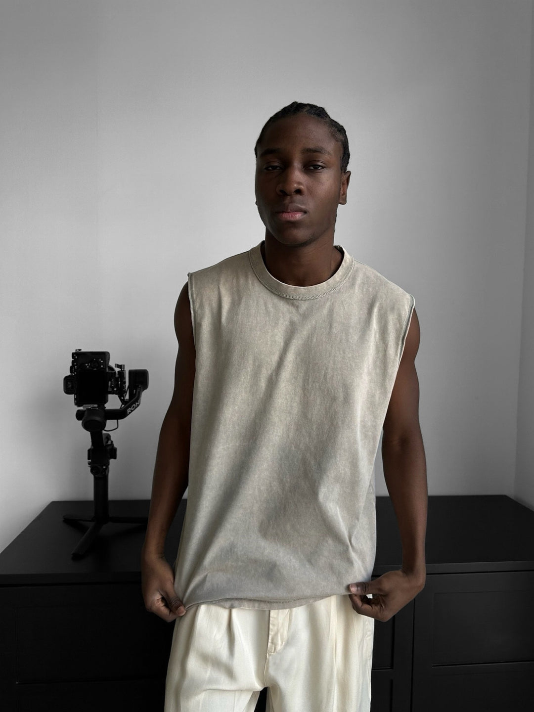 Oversize Washed TankTop - Beige