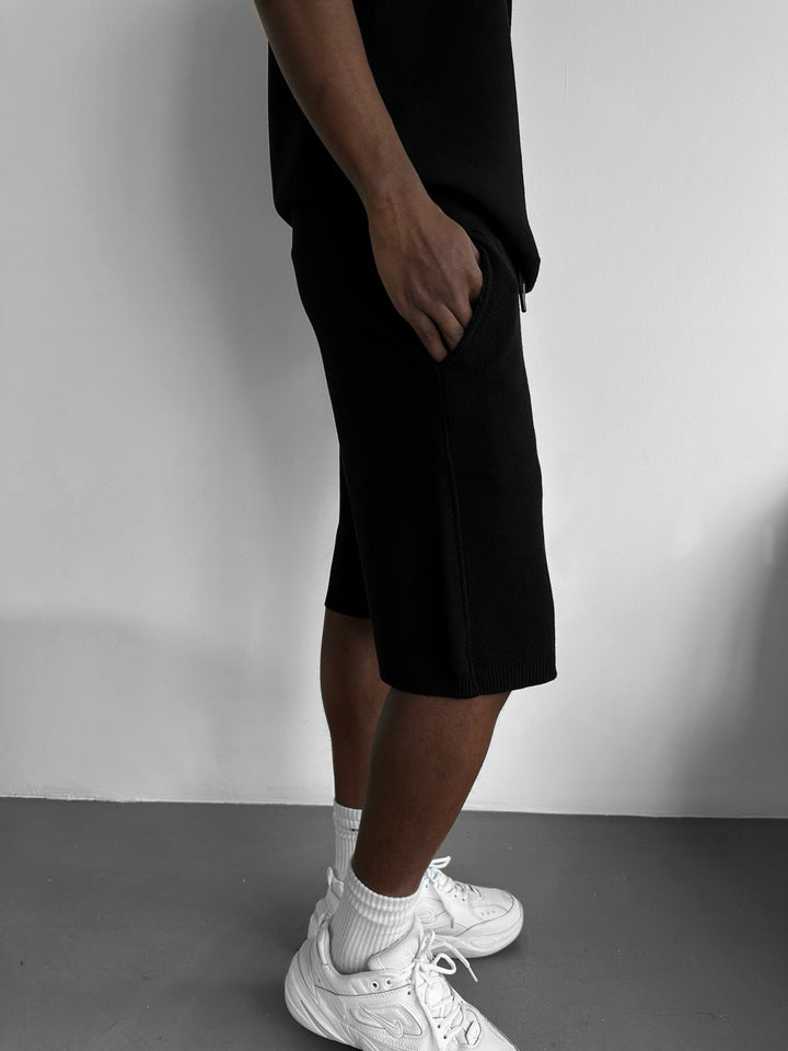 Loose Fit Initial Knit Shorts - Black