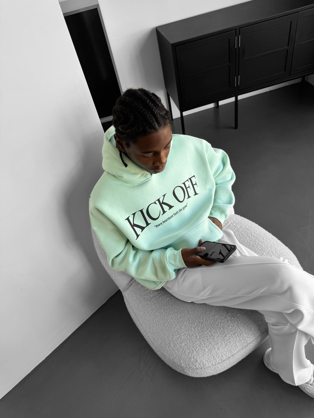 Oversize "KICK OFF" Hoodie - Misty Jade