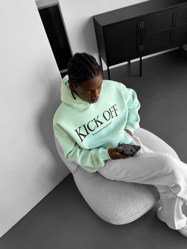 Oversize "KICK OFF" Hoodie - Misty Jade