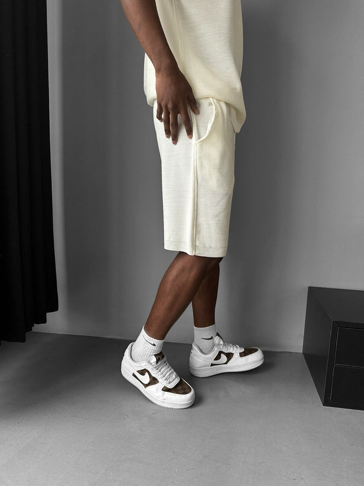 Loose Fit Initial Knit Shorts - Ecru