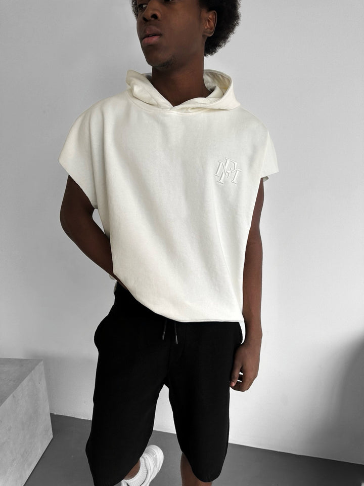 Loose Fit Sleeveless Hoodie - Ecru