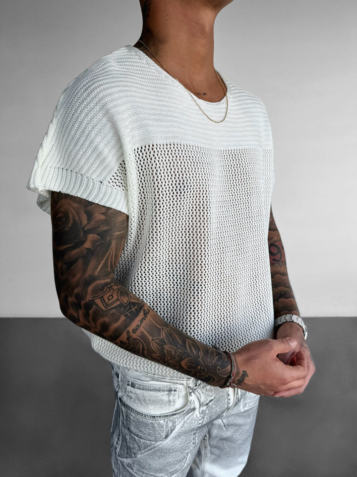 Oversize Textured Knit T-shirt - Ecru