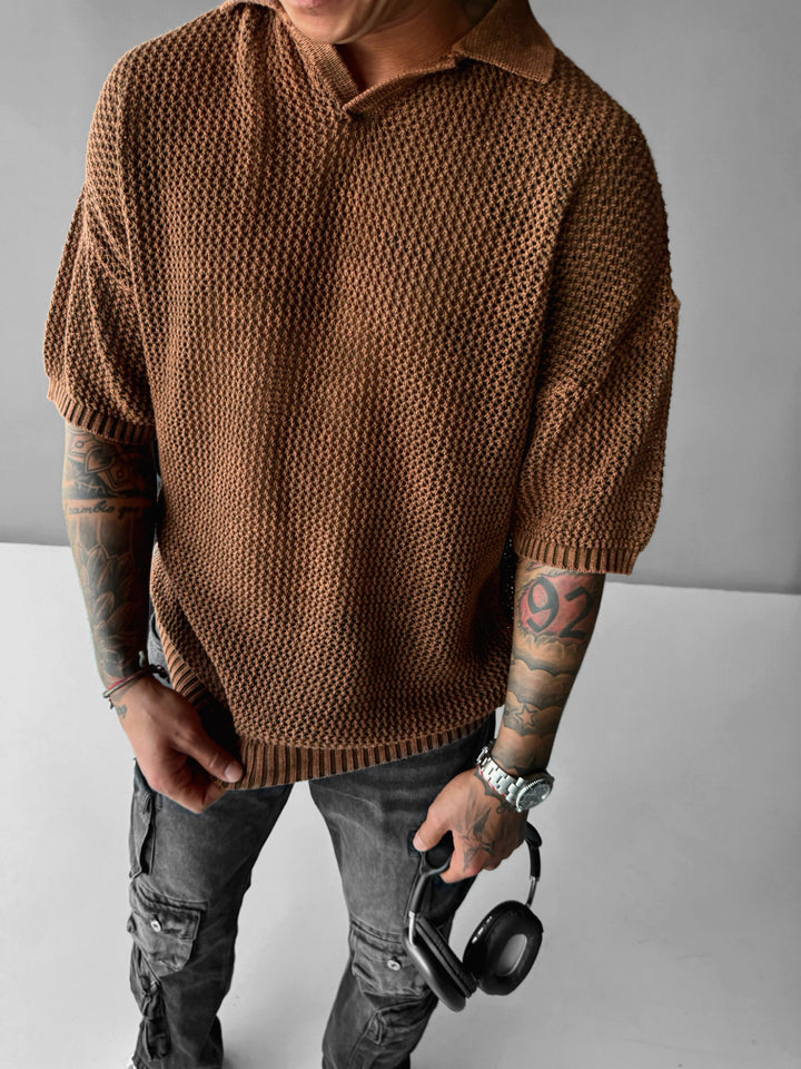 Regular Fit Knit Grid T-shirt - Ochre