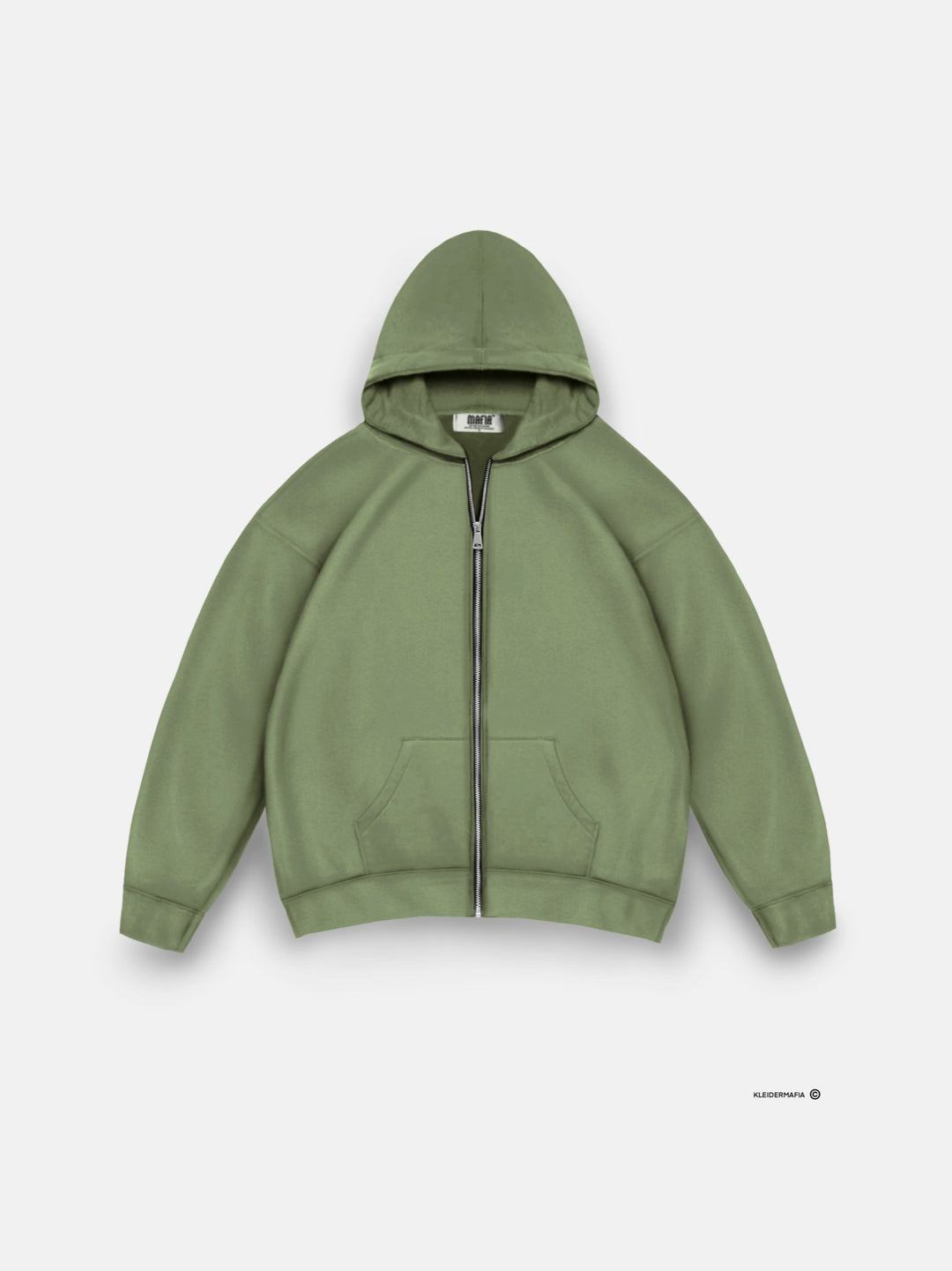 Oversize Basic Zipper Hoodie - Moss