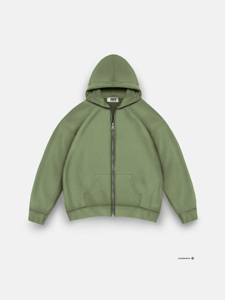 Oversize Basic Zipper Hoodie - Moss