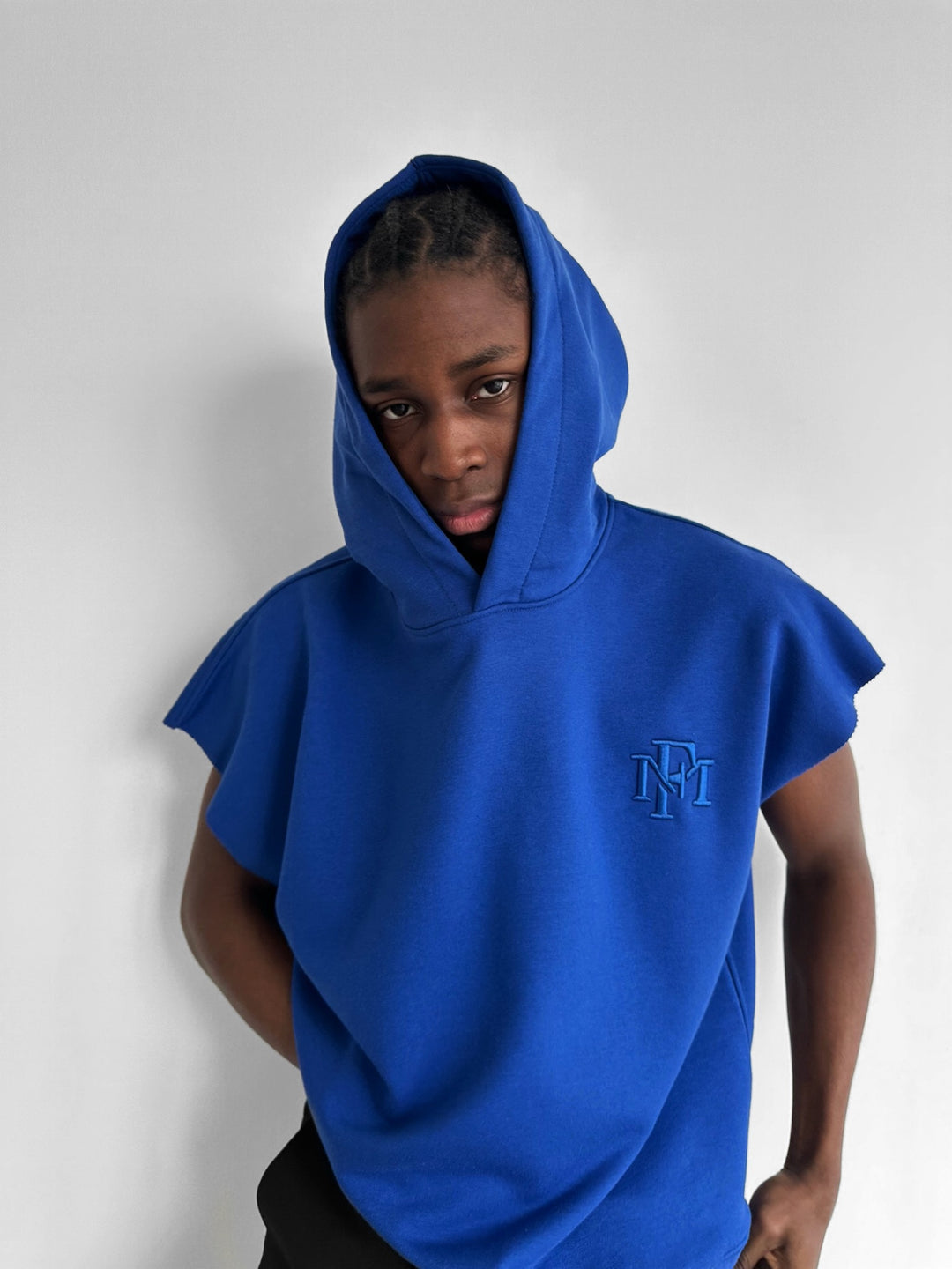 Loose Fit Sleeveless Hoodie - Neon Blue