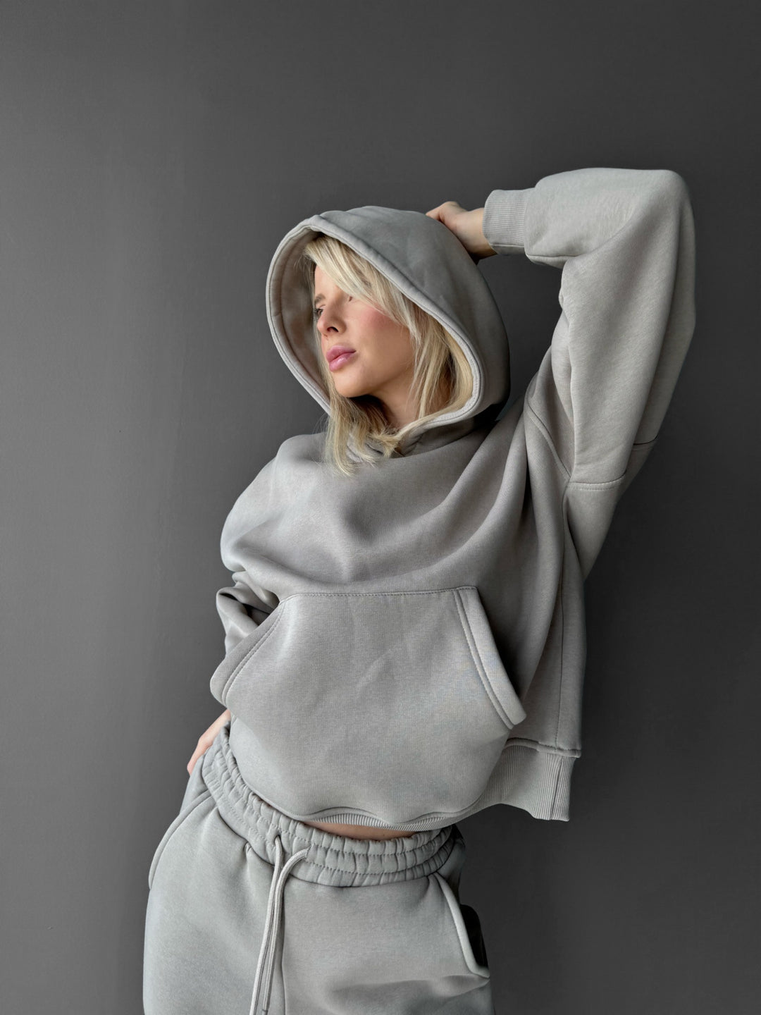 Oversize Basic Women Hoodie - Light Grey