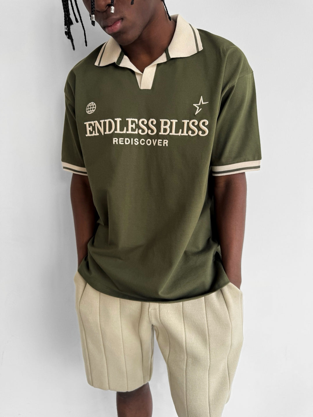 Loose Fit 'Endless Bliss' Polo T-Shirt - Khaki