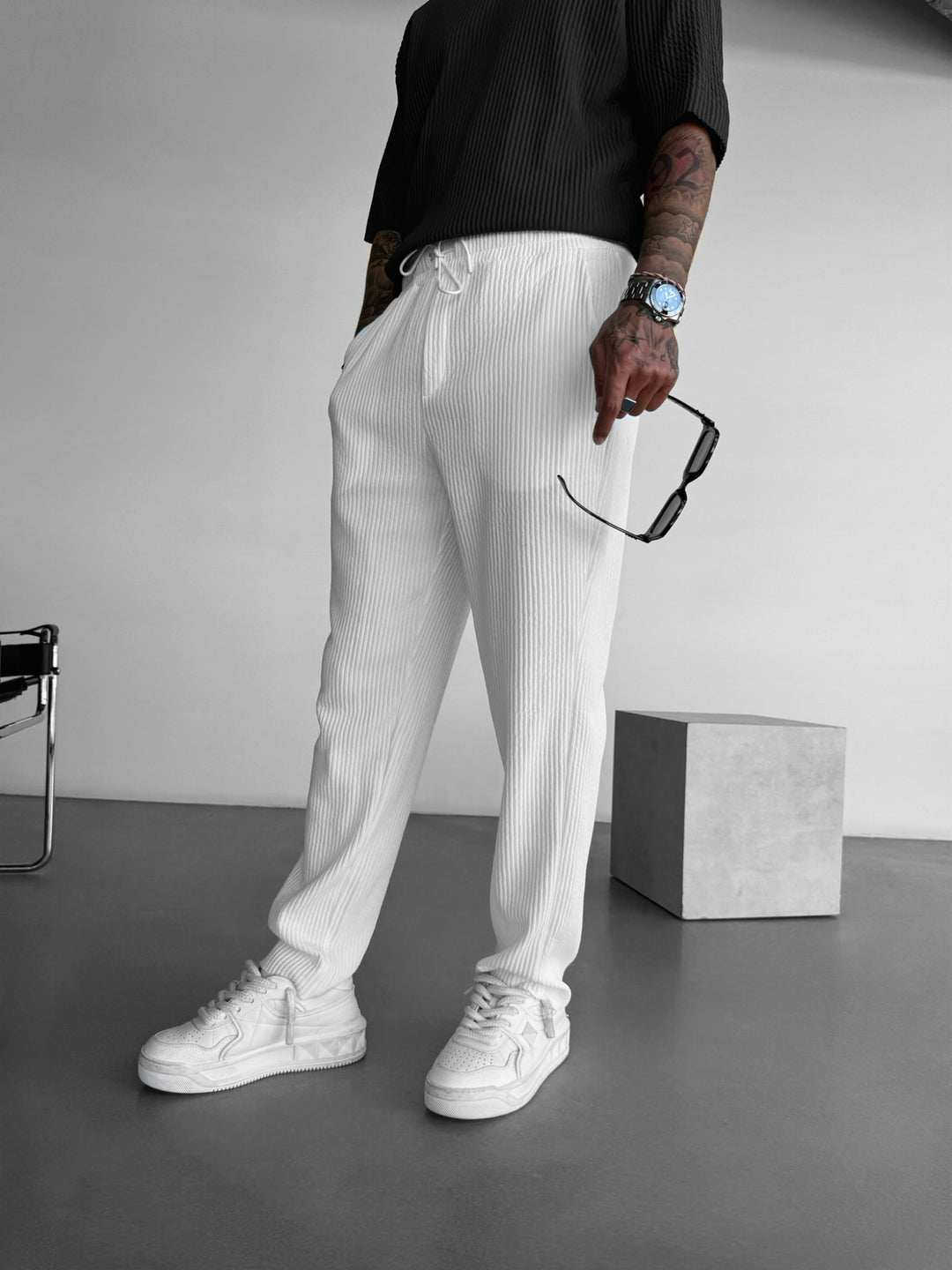 Loose Fit Ribbed Trousers - White
