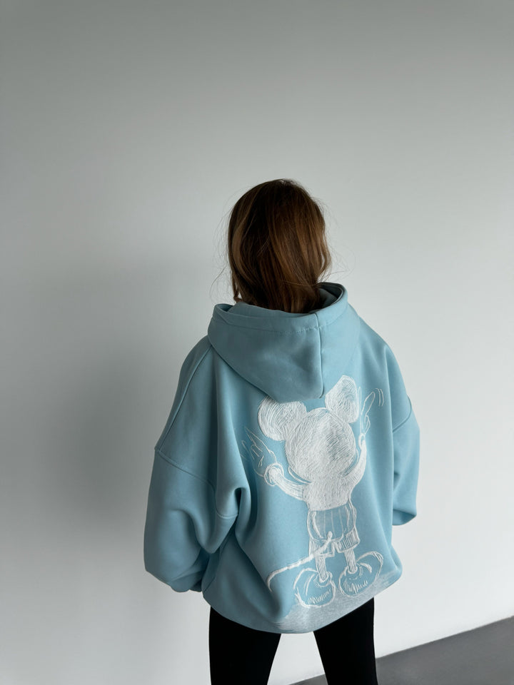 Oversize Women Mouse Hoodie - Baby Blue
