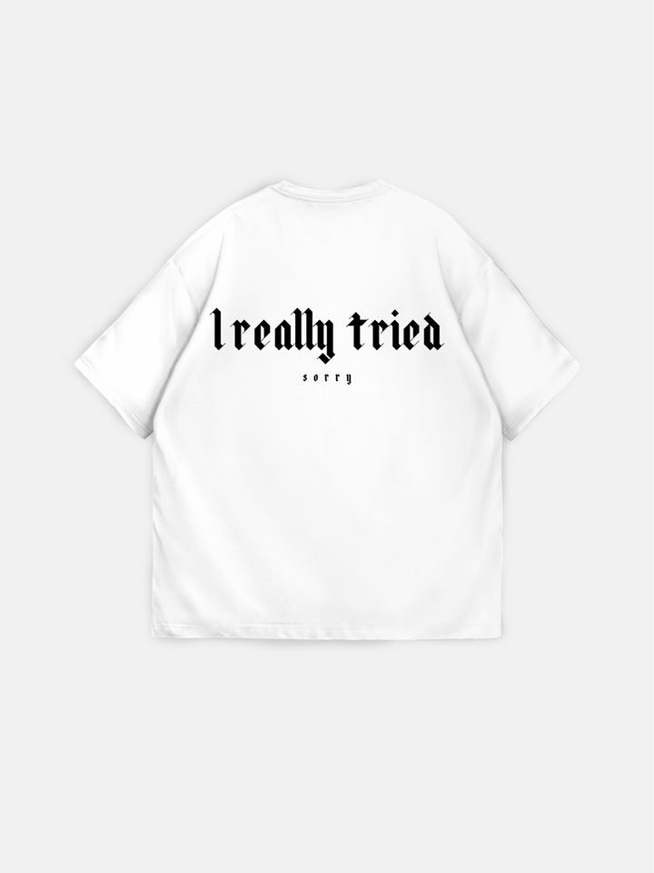 Oversize 'I Really Tried' T-shirt - Ecru