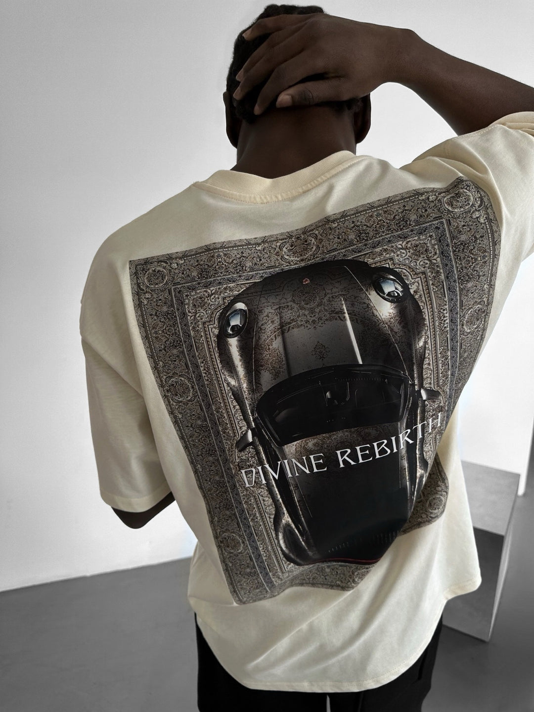 Oversize 'Divine Rebirth' T-Shirt - Antique White