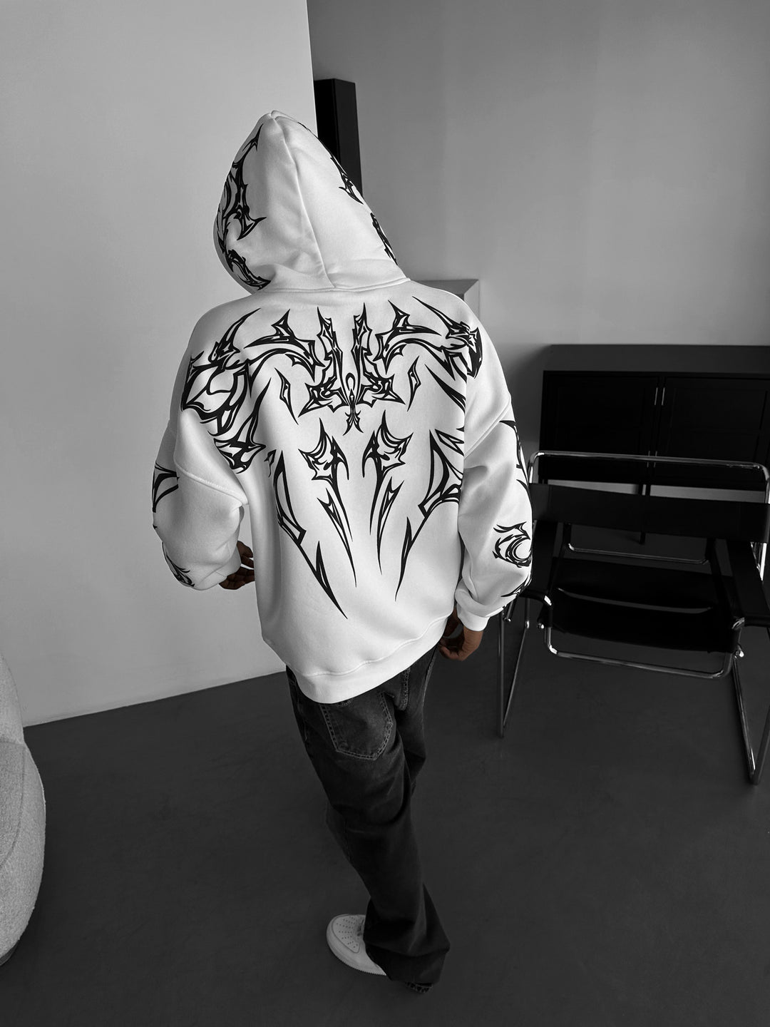 Oversize Mafia Tribal Hoodie - White