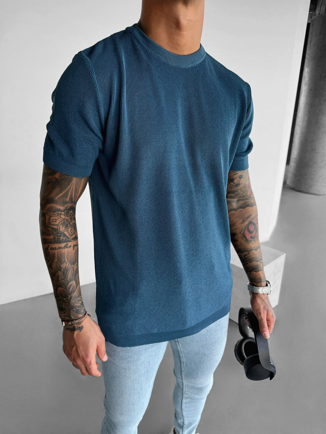 Oversize Knit T-Shirt - Indigo