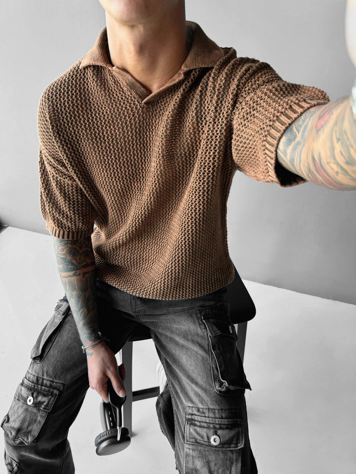 Regular Fit Knit Grid T-shirt - Ochre