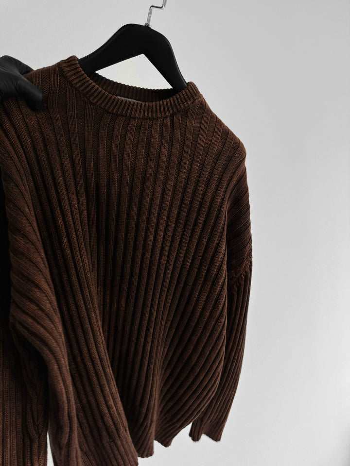 Oversize Ribbed Washed Sweater - Brown