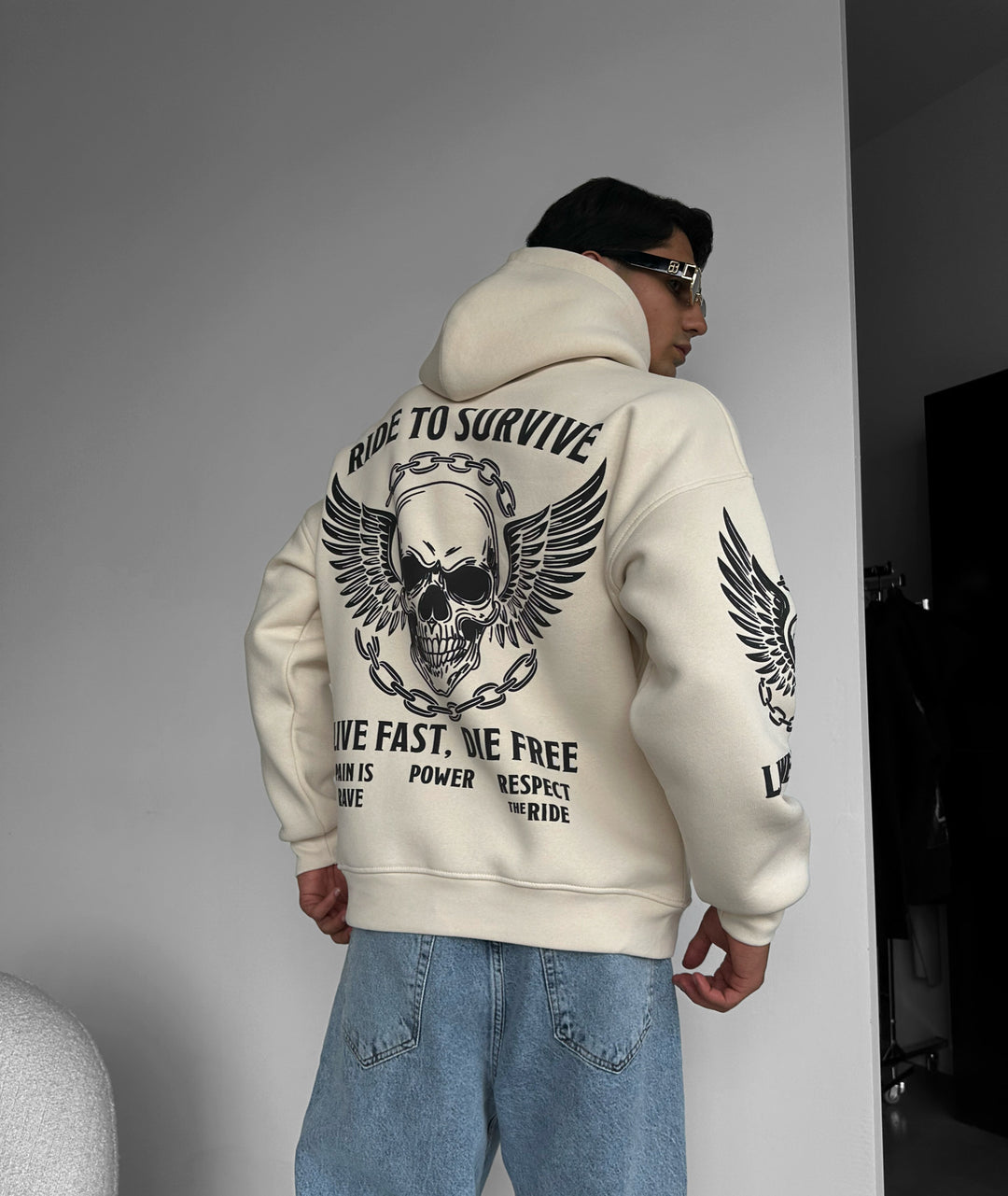 Oversize Ride to Survive Hoodie - Beige