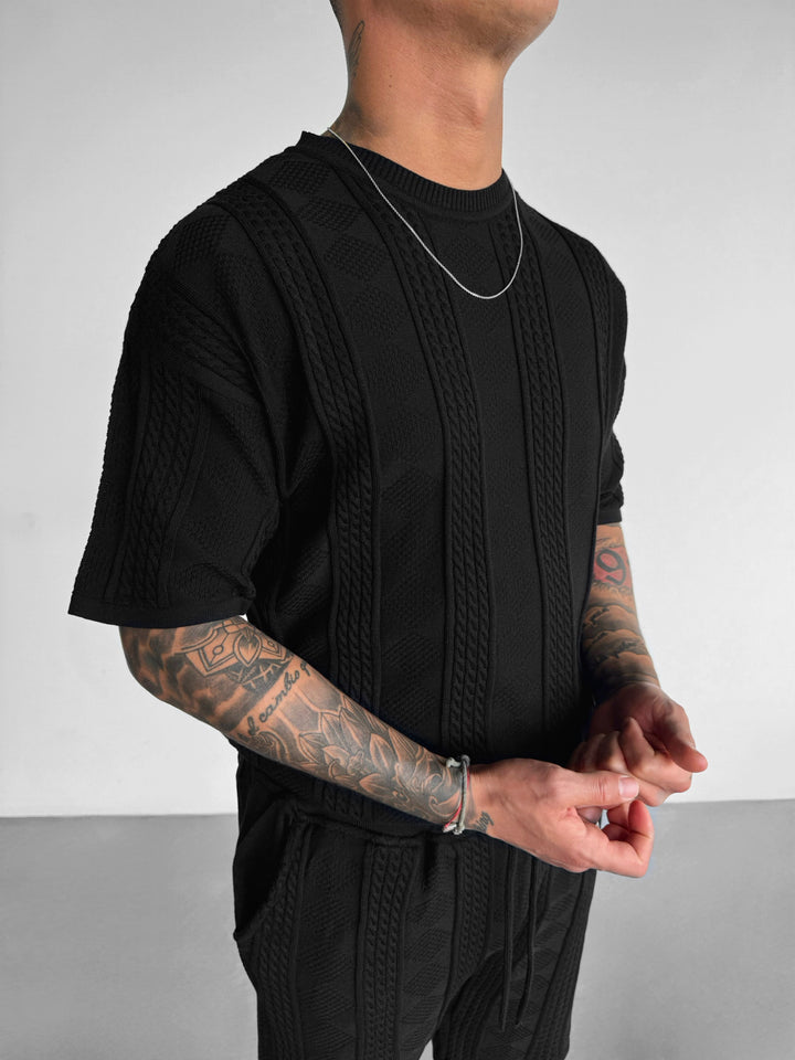 Oversize Structure Knit T-shirt - Black