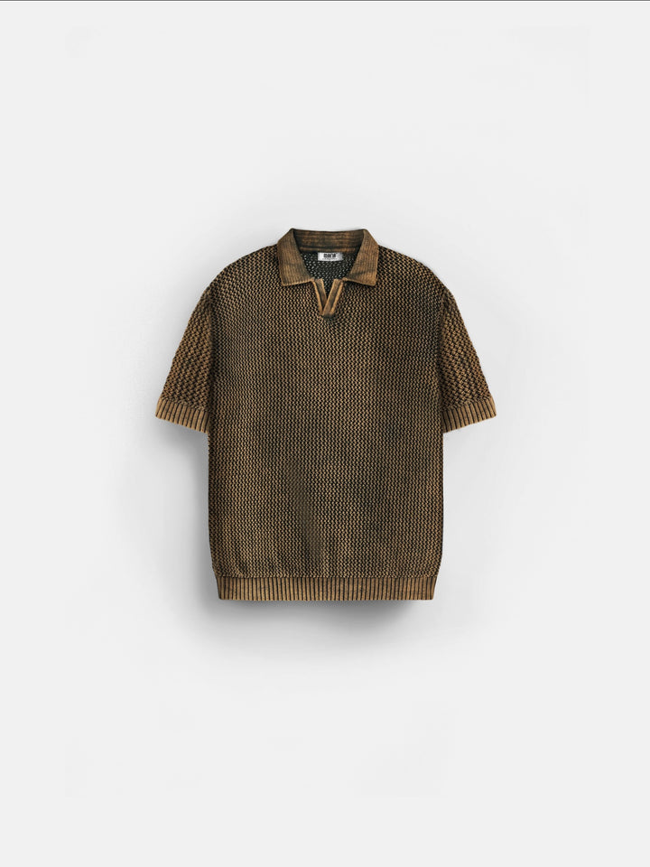 Regular Fit Knit Grid T-shirt - Ochre