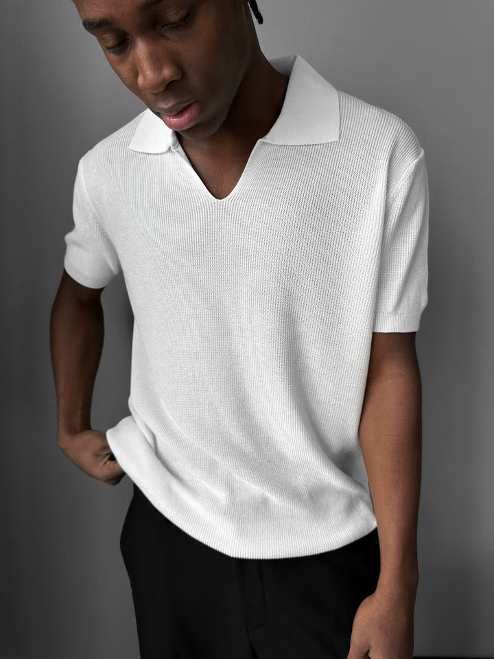 Loose fit fine knit collar T-Shirt - Ecru