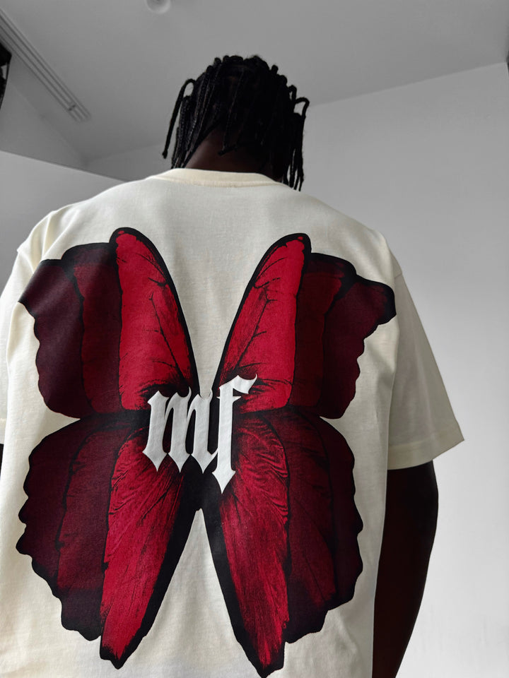 Oversize 'Butterfly Effect' T-Shirt - Antique White