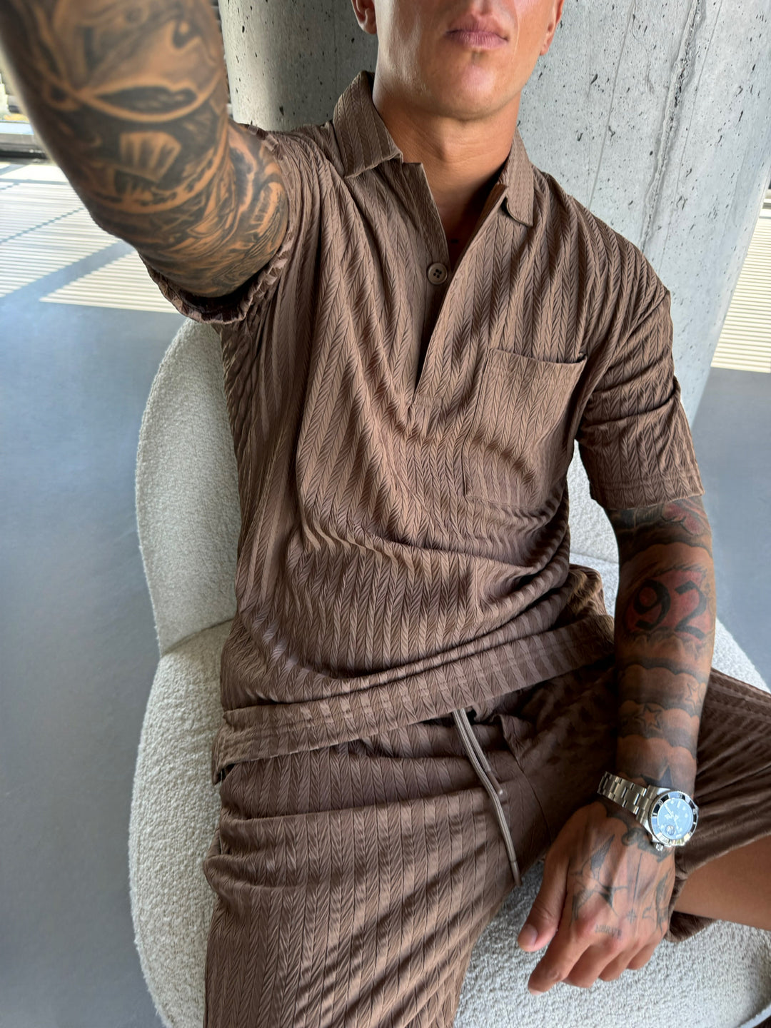 Oversize Structured Polo T-Shirt - Cappuccino