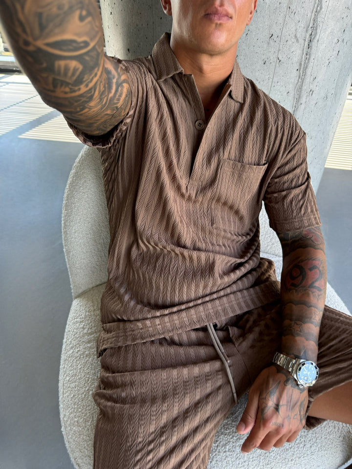 Oversize Structured Polo T-Shirt - Cappuccino