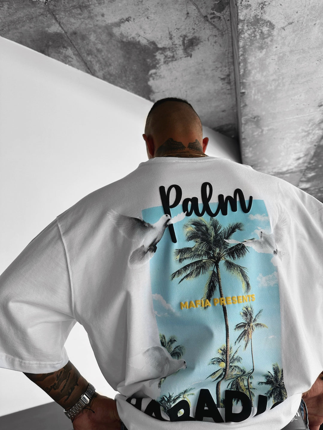 Oversize Palm Paradise T-shirt - Ecru