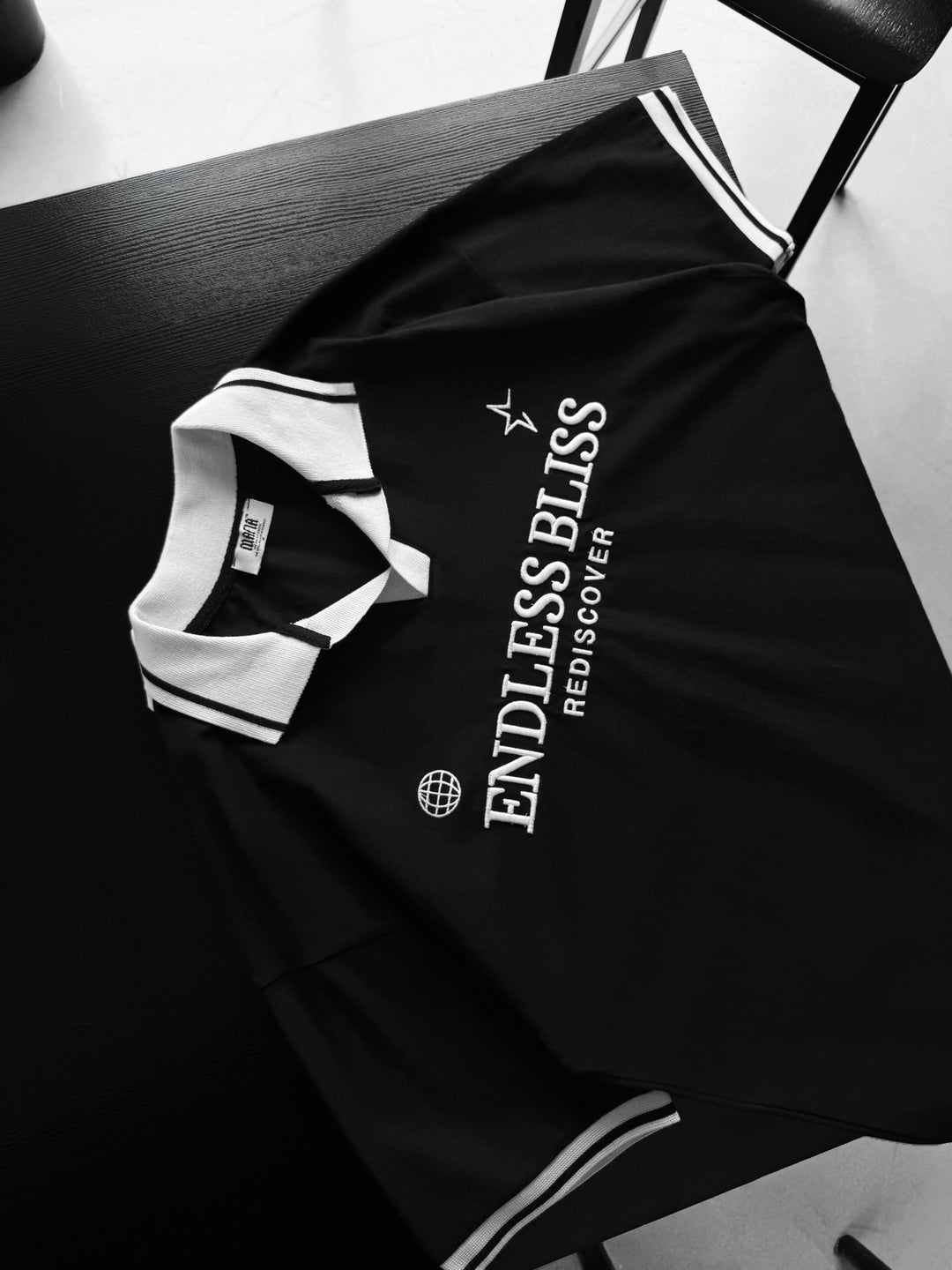 Loose Fit 'Endless Bliss' Polo T-Shirt - Black