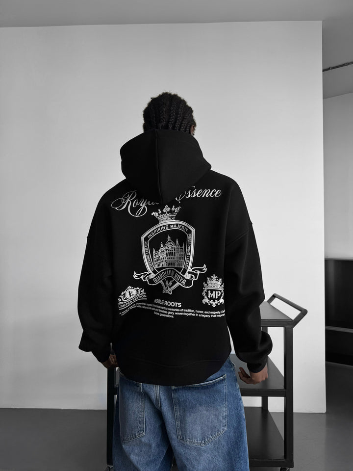 Oversize 'Royal Essence' Hoodie - Black