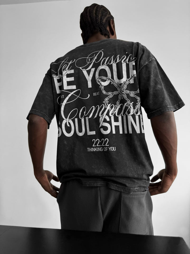 Oversize Washed 'Be your Soul Shine' T-Shirt - Black